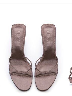 FEMME Metallic Brown Knotted Strap Slide Heels
